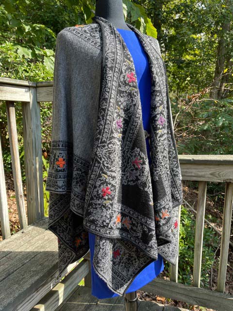 Women's Embroidered Alpaca Cape grey black