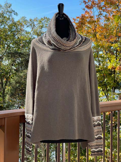 Women's Wide Turtleneck Long-Sleeve Sweater - Muted Greens and Earthtones