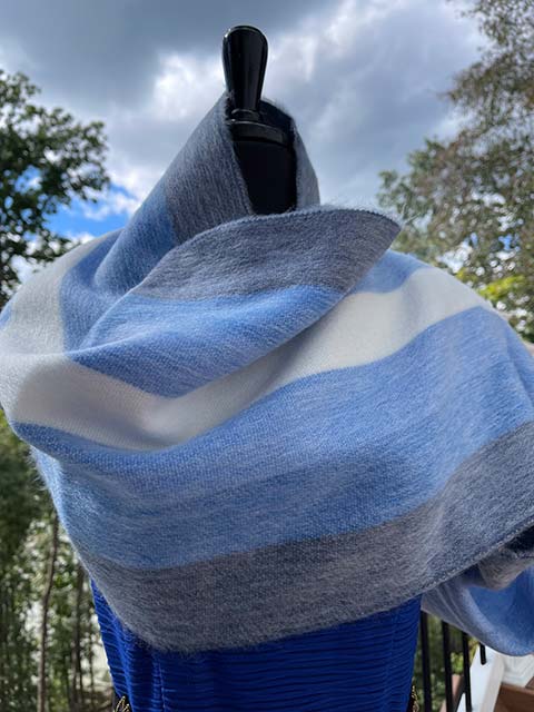 Infinity alpaca scarf - Sky Blue, Grey and Cream Wide Vertical Striped