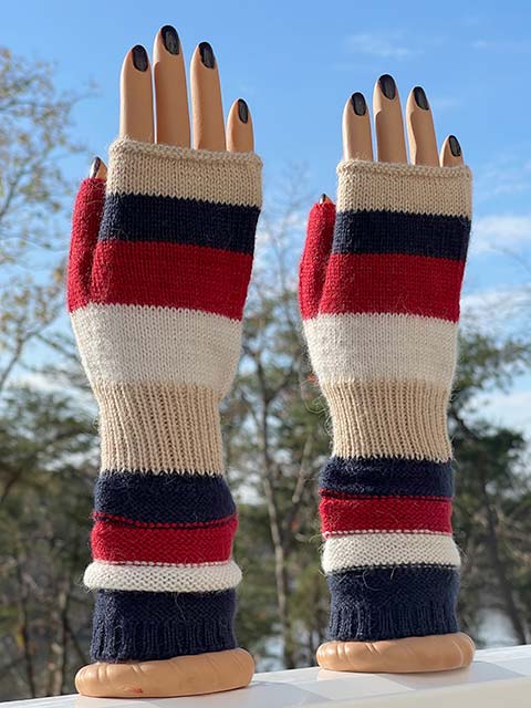 Fingerless alpaca gloves-Love-Our-USA- Red, White, Blue and Cream